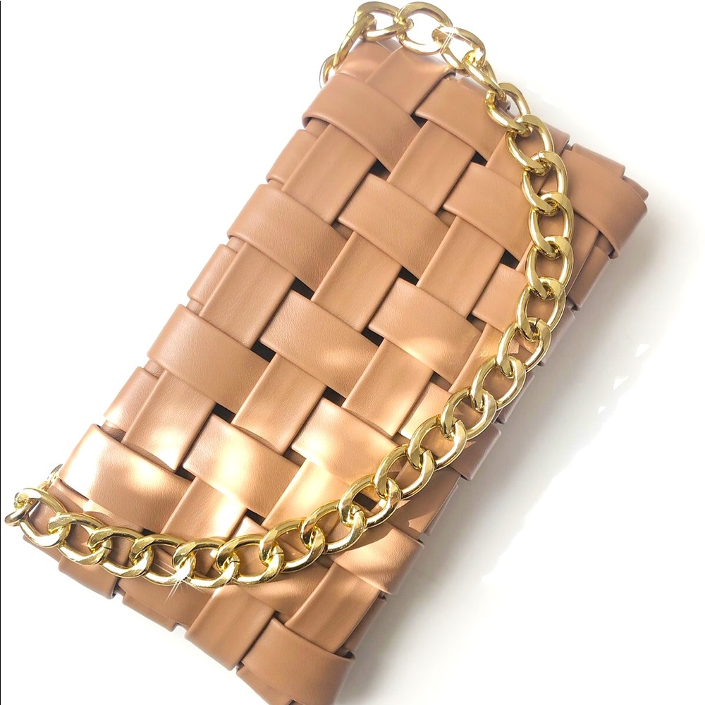 Vegan Leather Woven Shoulder Bag